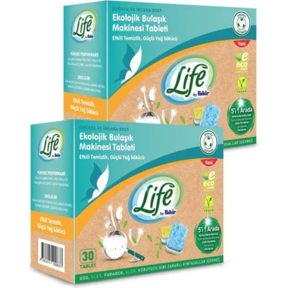 Life by Fakir Ekolojik Vegan Bulaşık Makinesi Tablet Deterjanı(30'lu) x 2 Adet