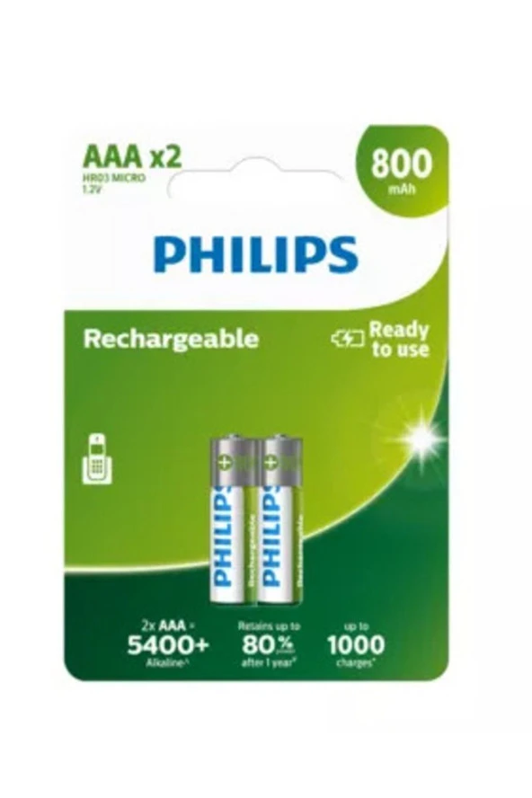 Philips Şarj Edilebilir AAA 800 mAh İnce Pil 2 Adet