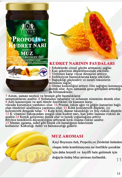 Lexton Propolis Ve Kudret Narı Katkılı Muz Aromalı Keçi Boynuzu Özü 640 Gr 8680713316340 - 2