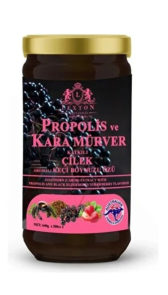 Lexton Propolis Ve Kara Mürver Katkılı Çilek Aromalı Keçi Boynuzu Özü 640 Gr 8680713316777