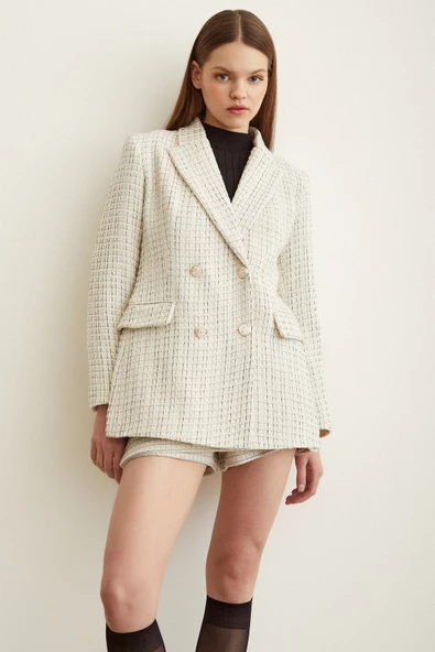 Kırçıllı Yırtmaçlı Şort Etek Bej - Resim 2