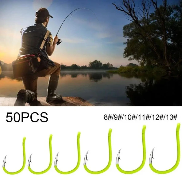 Valkyrie 300 Adet Floresan Sarısı 8-13 Boy Paslanmaz Karbon Çelik Balık Olta Kanca Zoka Seti - Güçlendirilmiş Tasarım - Norveç İğnesi - 3