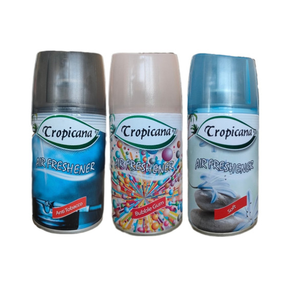 Tropicana Air Freshener Oda Koku Anti Tobacco + Buble Gum + Soft Koku Otomatik Makina Yedek Oda Spreyi 260 Ml X 3 Adet
