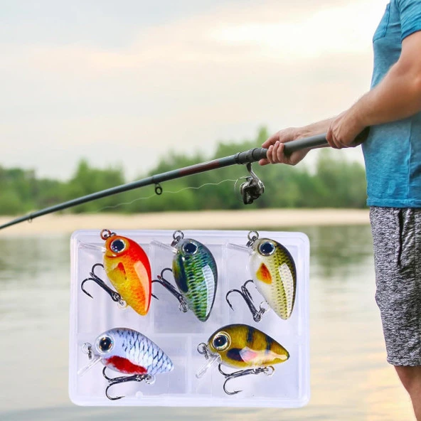 Valkyrie 5 Adet Crankbait LRF Balık Olta Yem Seti - Sesli bilyalı - Kutulu - 2.7cm 1.5gr - 6