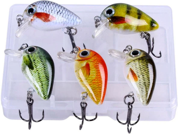 Valkyrie 5 Adet Crankbait LRF Balık Olta Yem Seti - Sesli bilyalı - Kutulu - 2.7cm 1.5gr - 9