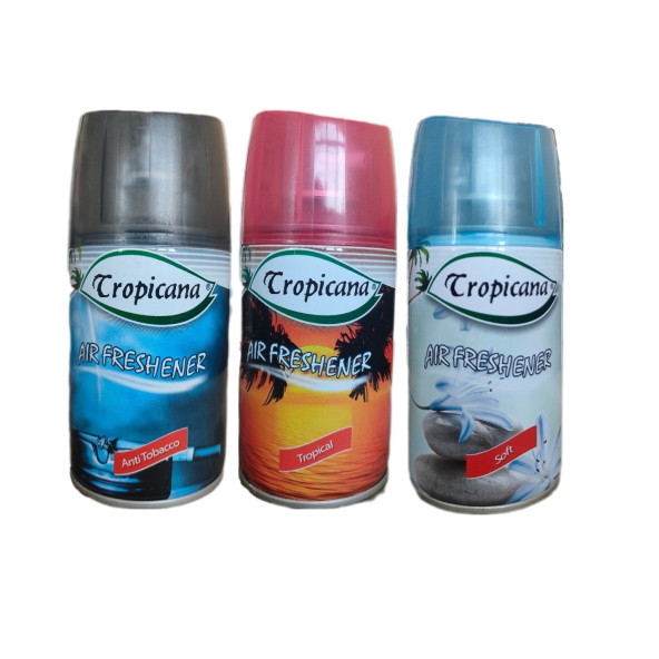 Tropicana Air Freshener Oda Kokusu Anti Tobacco + Tropikal + Soft Otomatik Makina Yedek Parfüm Spreyi 260 Ml X 3 Adet