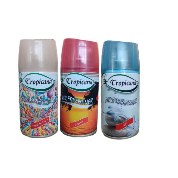 Tropicana Air Freshener Oda Kokusu Bubble Gum + Tropikal + Soft Otomatik Makina Yedek Parfüm Spreyi 260 Ml X 3 Adet