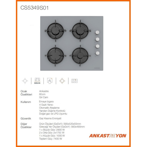 Silverline Gri Cam Ankastre Set Bo65e4s01-Cs5349s01-3481 Flam Gri - 3