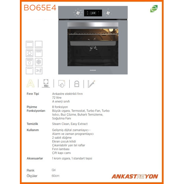 Silverline Gri Cam Ankastre Set Bo65e4s01-Cs5349s01-3481 Flam Gri - 4