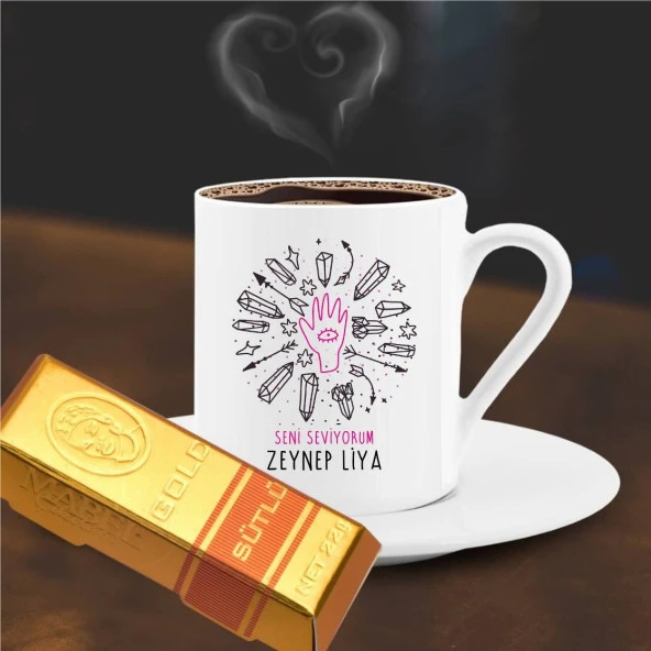Kişiye Özel İsim Temalı Altın Külçe Çikolata ve Kahve Fincanı -33