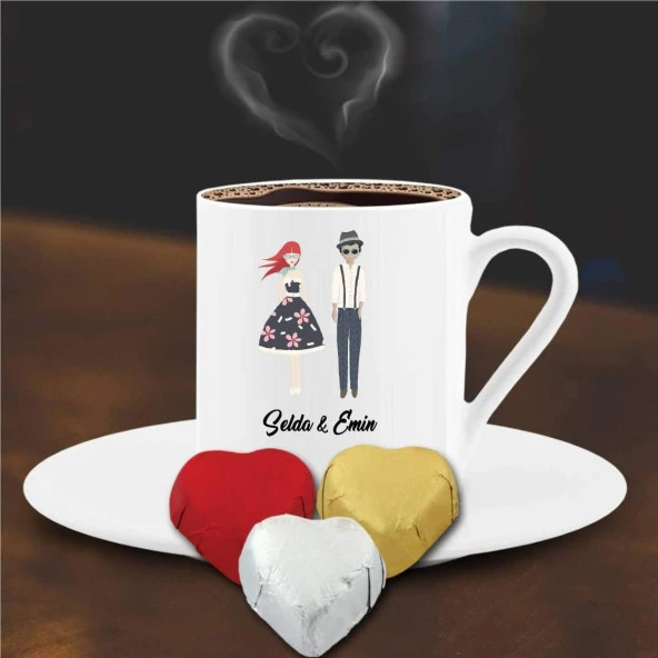 Kişiye Özel Sevgili Temalı Kalpli Çikolata ve Kahve Fincanı -50