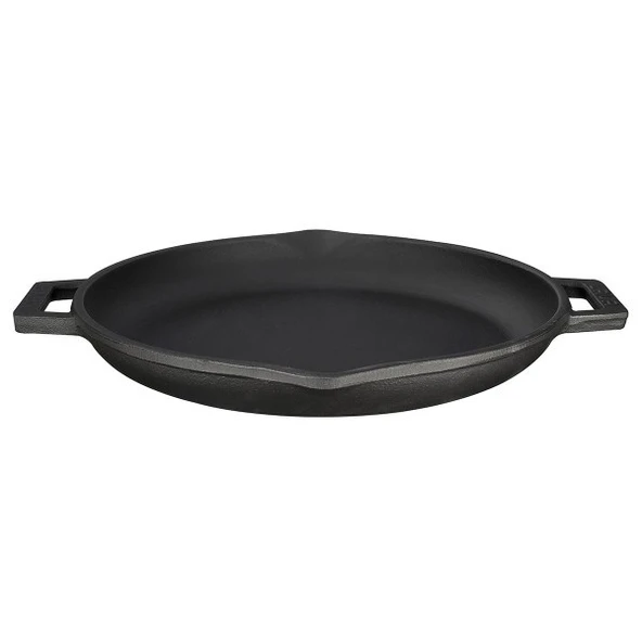 LAVA DÖKÜM YUVARLAK KIZARTMA TAVASI ÇİFT METAL KULPLU ÇAP 30CM