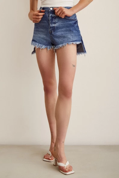 Pensli Jean Şort Etek Mavi - 4