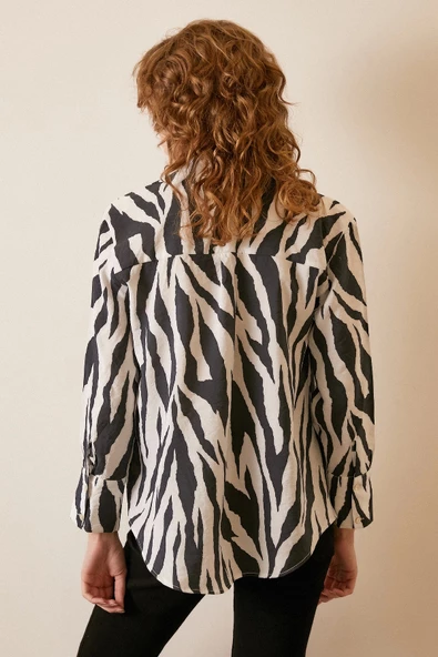 Zebra Desen Modal Gömlek Zebra Desen/Siyah - Resim 2