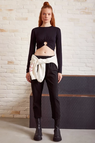 Beli İpli Salaş Gabardin Pantolon Siyah - Resim 2