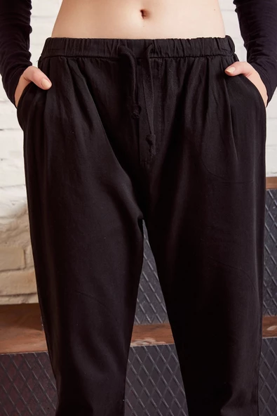 Beli İpli Salaş Gabardin Pantolon Siyah - Resim 5