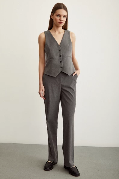 Klasik Boru Paça  Pantolon Gri - Resim 3