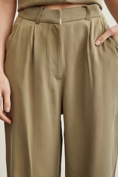 Geniş Paça Pantolon Haki - Resim 5
