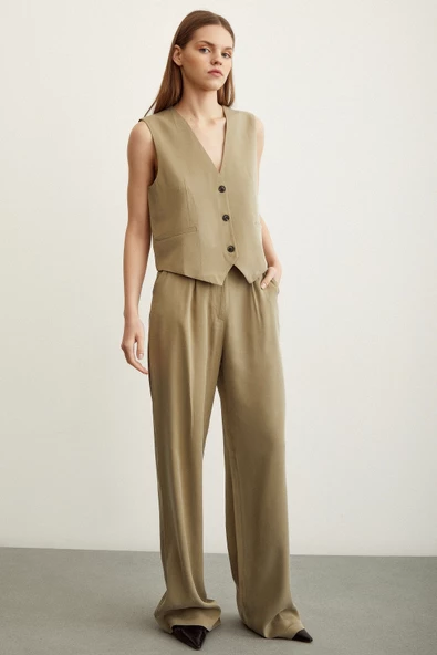 Geniş Paça Pantolon Haki - Resim 2