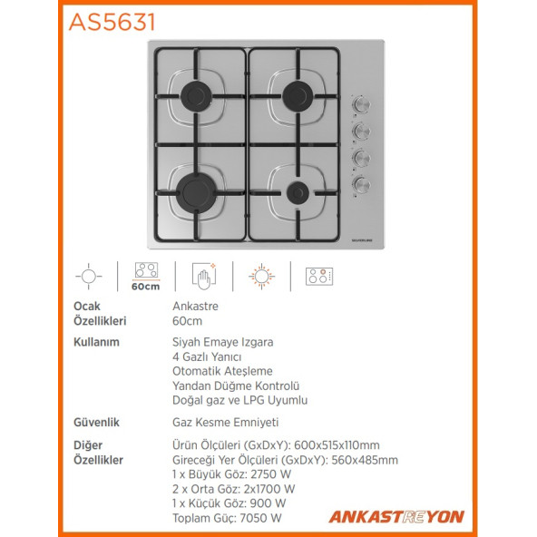 Silverline İnox Ankastre Set BO6501X01-AS5631X01-2240 CONİC İNOX - 3