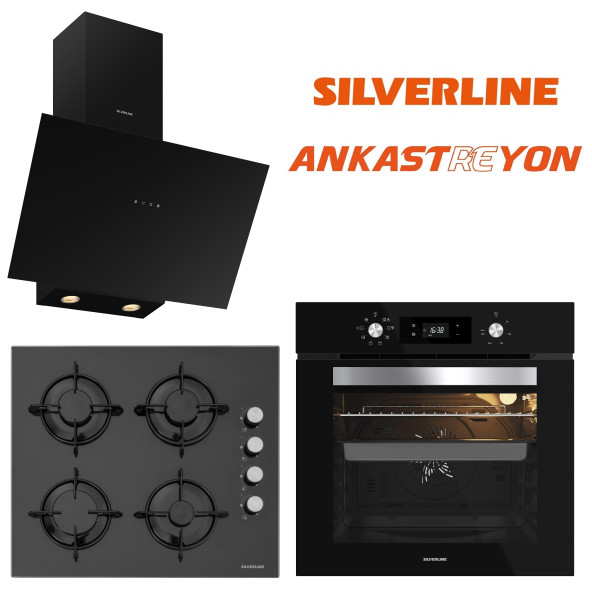 Silverline Siyah Cam Ankastre Set BO65E4B01-CS5349B01-3481 FLAM SİYAH