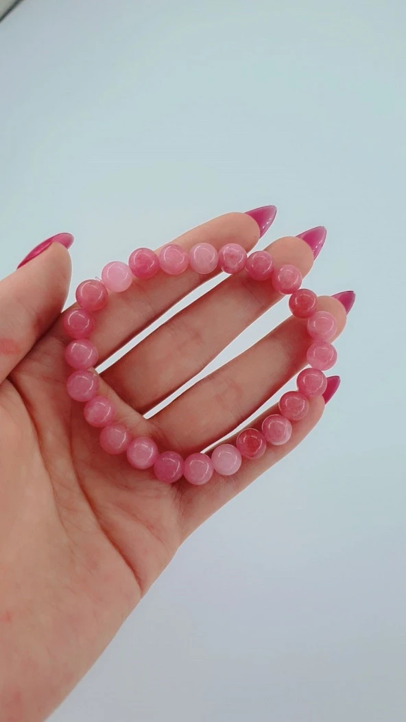 Kadın Pembe Kuvars Taşı Doğal Taş Bileklik