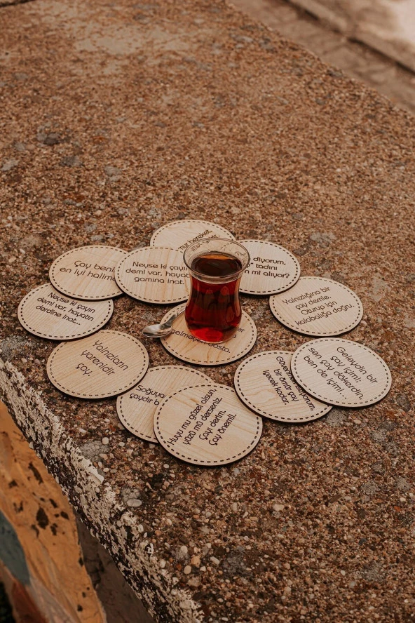 Çay Sözleriyle Tasarlanmış 12`li Çay Bardağı Altlığı - 2