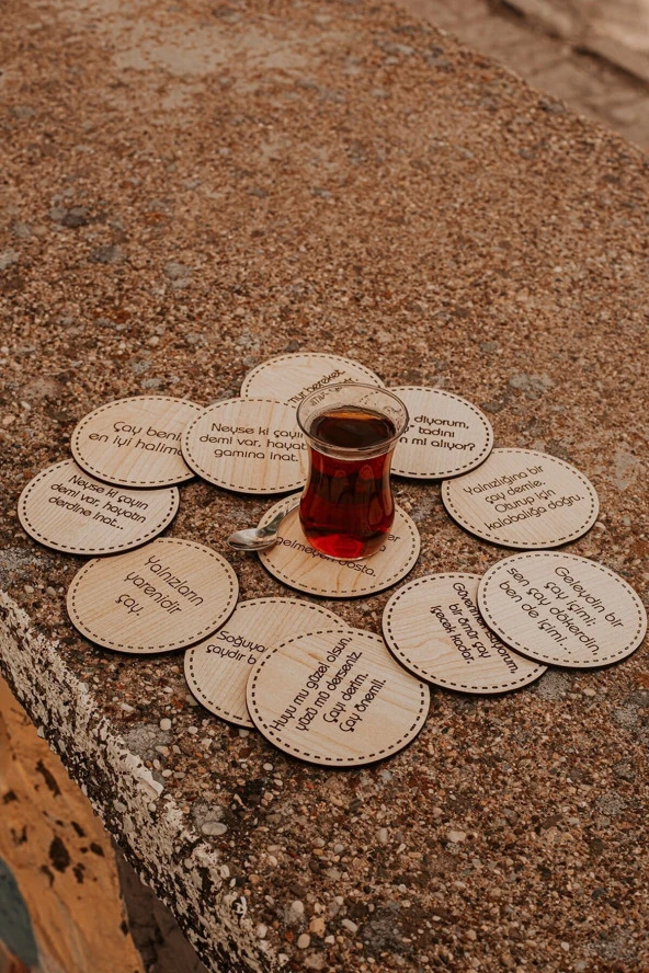 Çay Sözleriyle Tasarlanmış 12`li Çay Bardağı Altlığı - 3