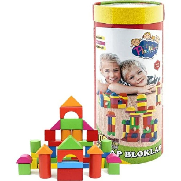 Pw Silindir Kutulu 100 Parça Renkli Ahşap Bloklar ürün görseli 1