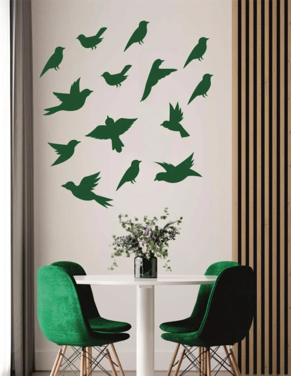 Uçan Kuşlar Dekoratif Duvar Yeşil Sticker Kuş Sürüsü MB1