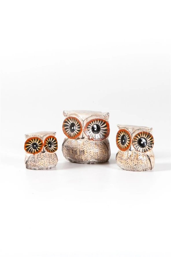 Ahşap Tombul Baykuş Üçlü Biblo No.1 - Resim 6