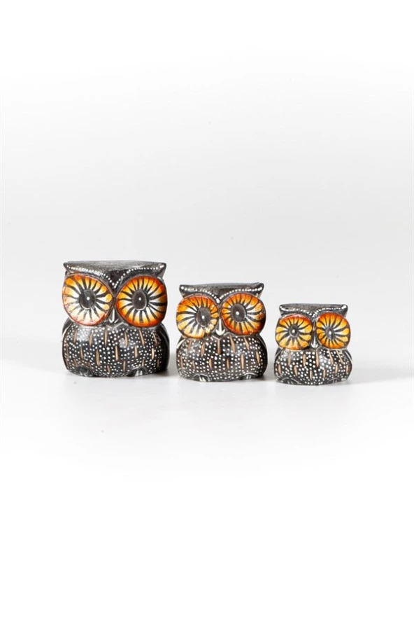 Ahşap Tombul Baykuş Üçlü Biblo No.2 - Resim 3