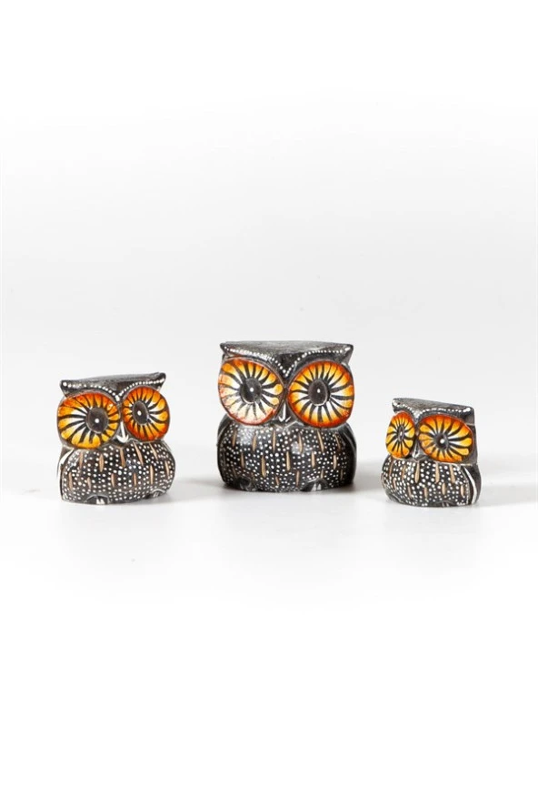 Ahşap Tombul Baykuş Üçlü Biblo No.2 - Resim 4