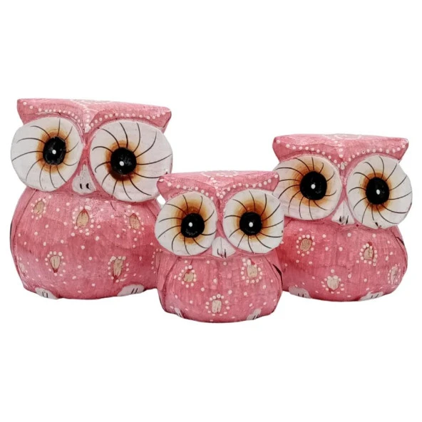 Ahşap Tombul Baykuş Üçlü Biblo No.4 - Resim 2