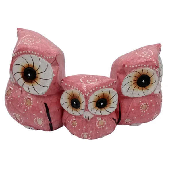 Ahşap Tombul Baykuş Üçlü Biblo No.4 - Resim 3