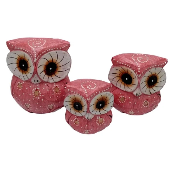 Ahşap Tombul Baykuş Üçlü Biblo No.4 - Resim 4