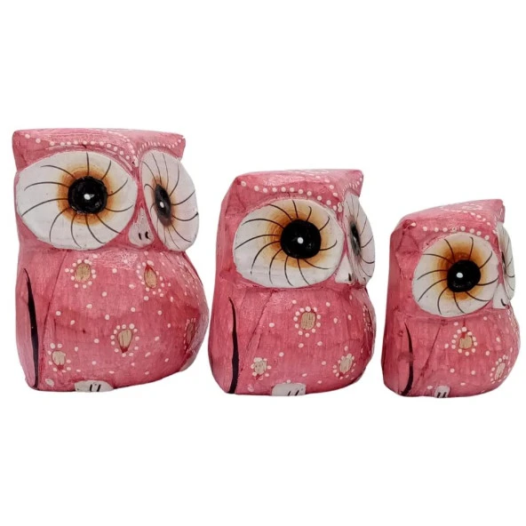 Ahşap Tombul Baykuş Üçlü Biblo No.4 - Resim 5