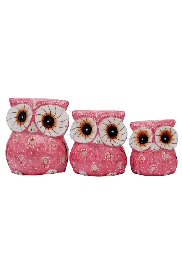 Ahşap Tombul Baykuş Üçlü Biblo No.4 - Resim 6