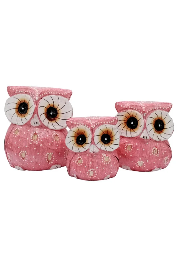 Ahşap Tombul Baykuş Üçlü Biblo No.4 - Resim 7