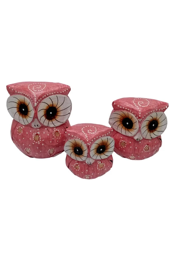 Ahşap Tombul Baykuş Üçlü Biblo No.4 - Resim 10