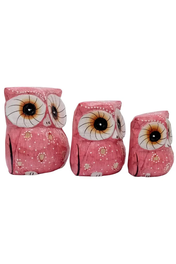 Ahşap Tombul Baykuş Üçlü Biblo No.4 - Resim 11