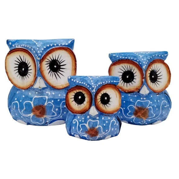 Ahşap Tombul Baykuş Üçlü Biblo No.5 - Resim 2