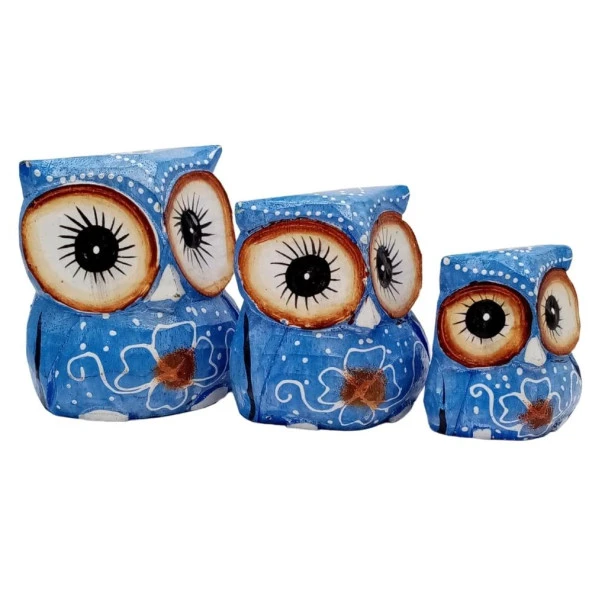 Ahşap Tombul Baykuş Üçlü Biblo No.5 - Resim 3