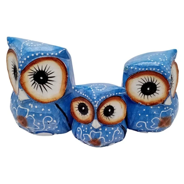 Ahşap Tombul Baykuş Üçlü Biblo No.5 - Resim 5