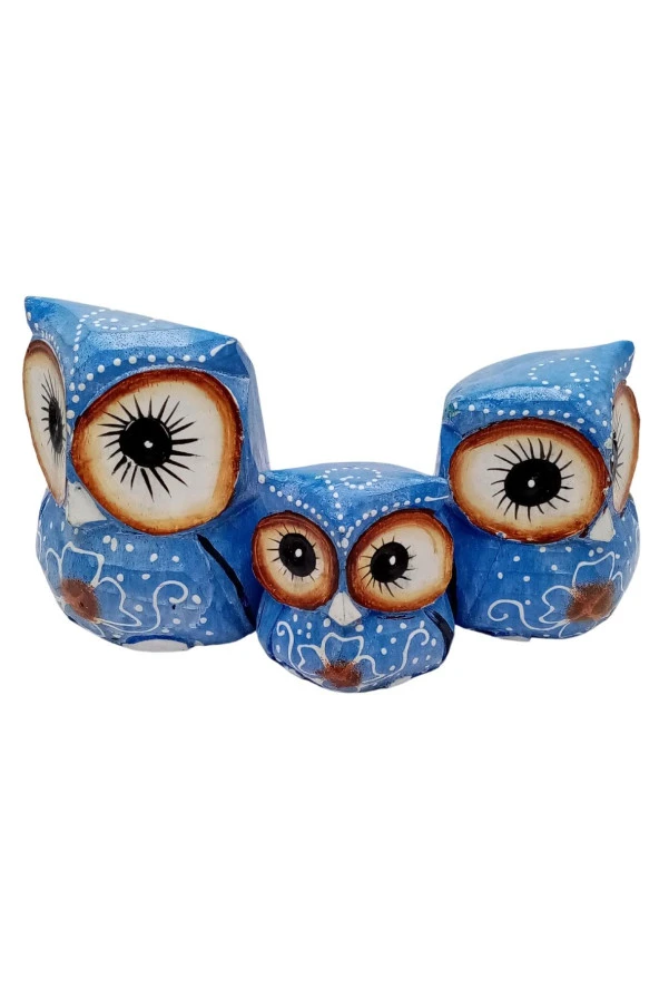 Ahşap Tombul Baykuş Üçlü Biblo No.5 - Resim 10