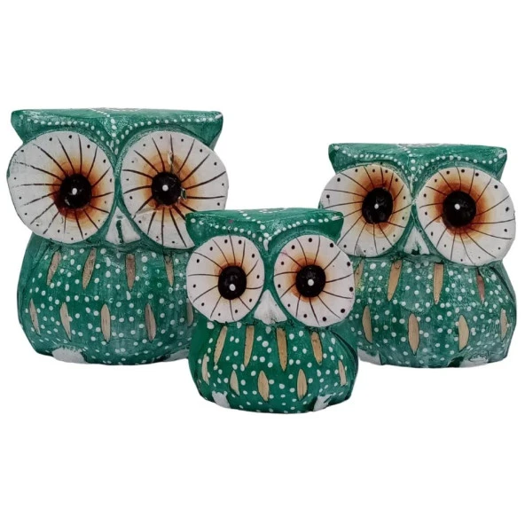 Ahşap Tombul Baykuş Üçlü Biblo No.6 - Resim 2