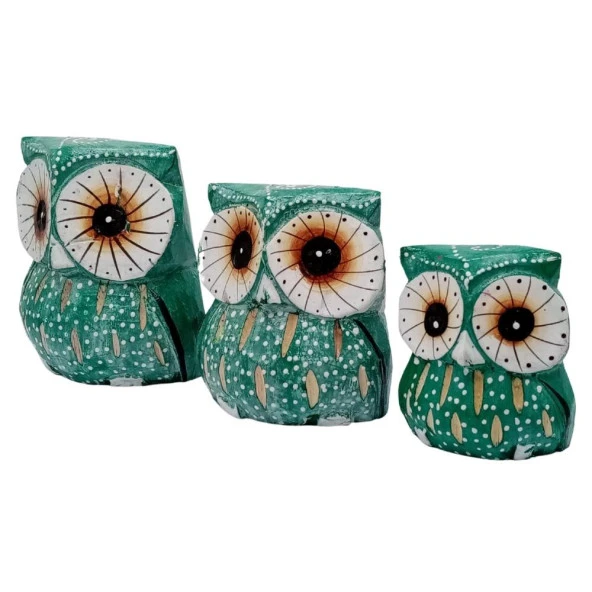 Ahşap Tombul Baykuş Üçlü Biblo No.6 - Resim 5