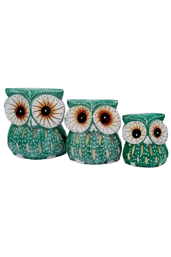 Ahşap Tombul Baykuş Üçlü Biblo No.6 - Resim 6