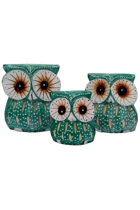 Ahşap Tombul Baykuş Üçlü Biblo No.6 - Resim 7