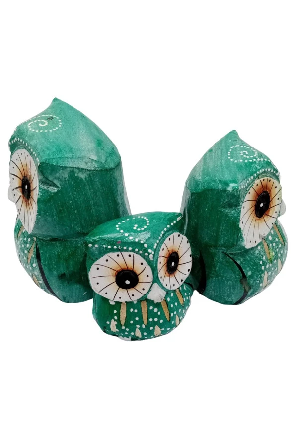 Ahşap Tombul Baykuş Üçlü Biblo No.6 - Resim 8